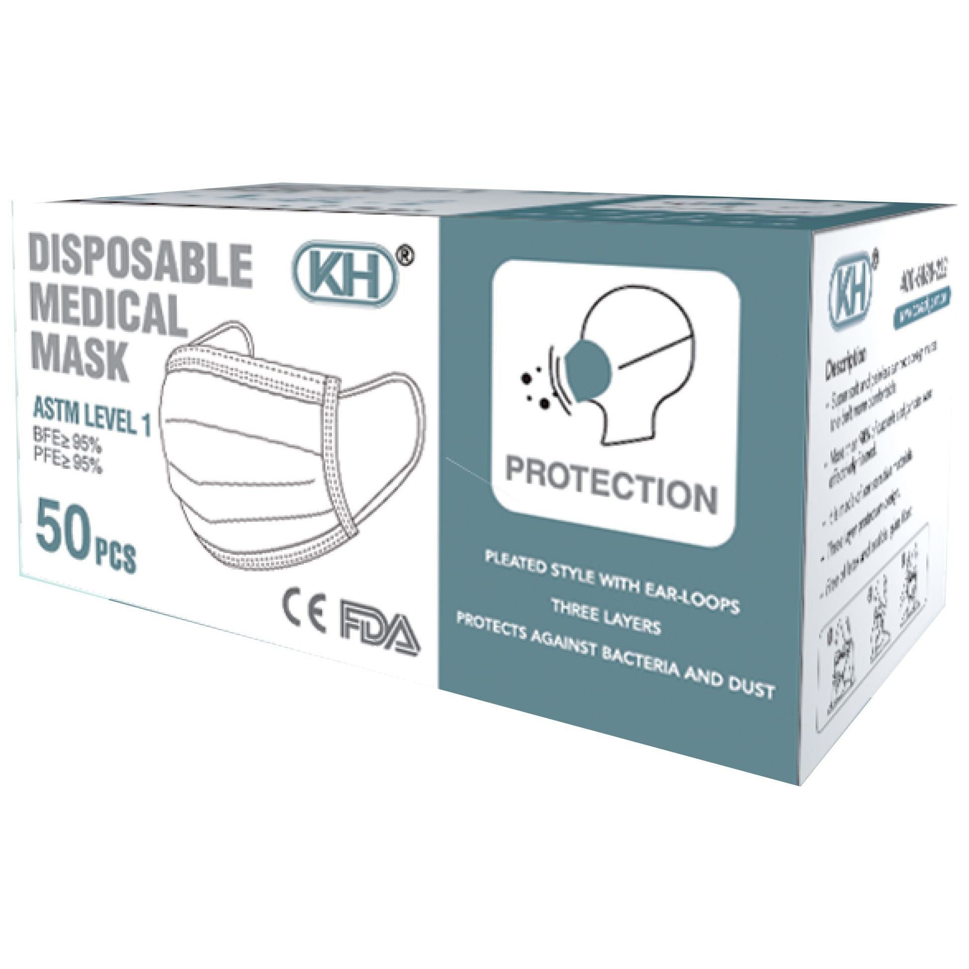 KH Disposable Medical Masks - 50 Pcs ASTM Level 1